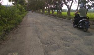 Kondisi jalan rusak di Desa Pone, Kecamatan Limboto Barat, Kabupaten Gorontalo. (F. Vinkan Tilome)